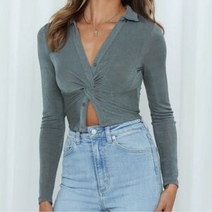 Hello Molly Twist Front Button Down Shirt